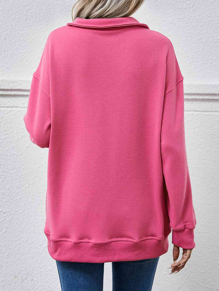 Collared Neck Dropped Shoulder Sweatshirt |1mrk.com