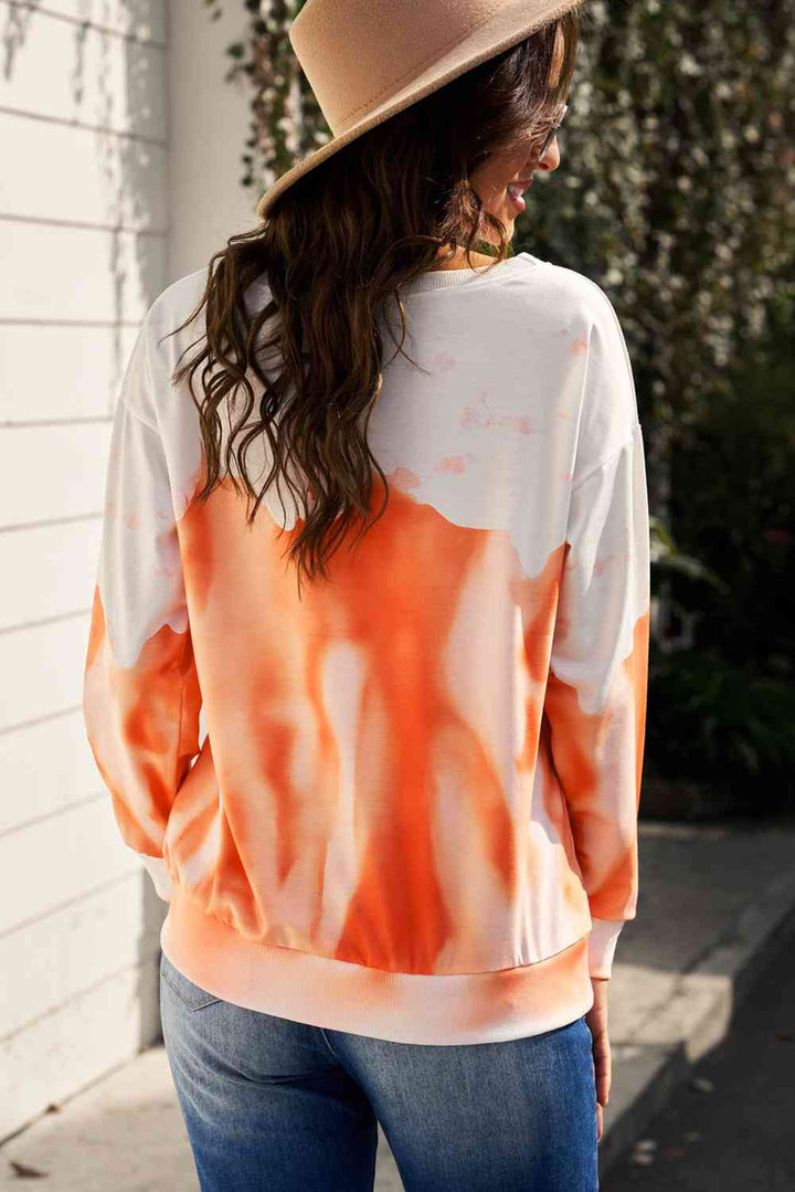 Tie Dye Round Neck Long Sleeve Sweatshirt |1mrk.com