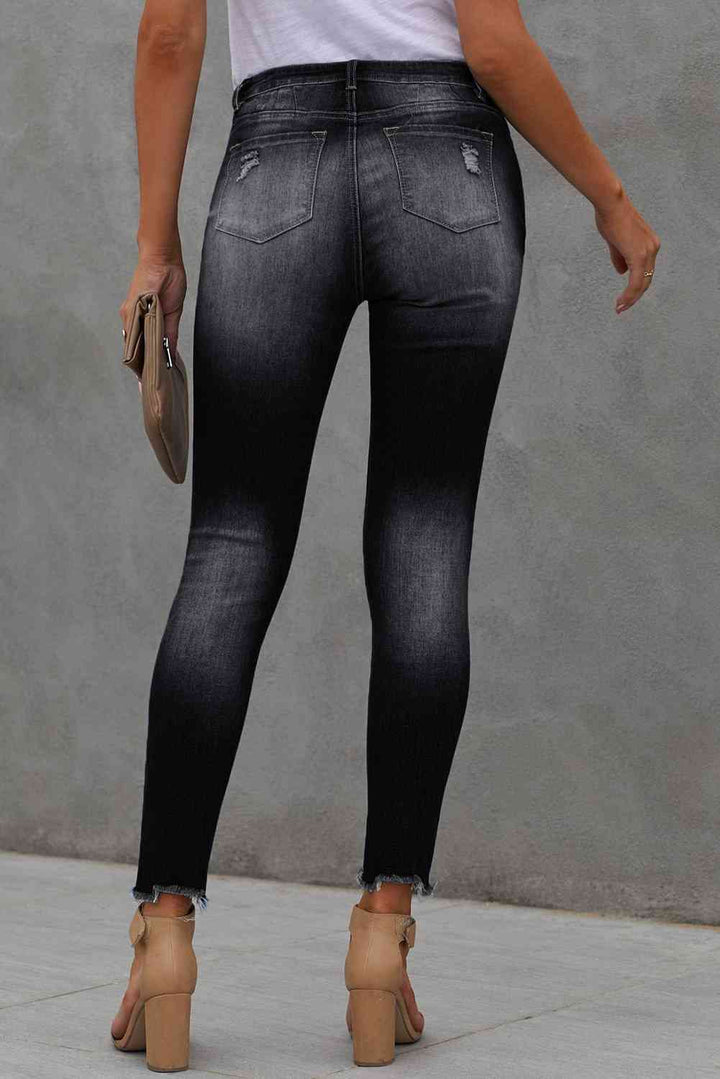 Baeful Button Fly Hem Detail Ankle-Length Skinny Jeans | 1mrk.com