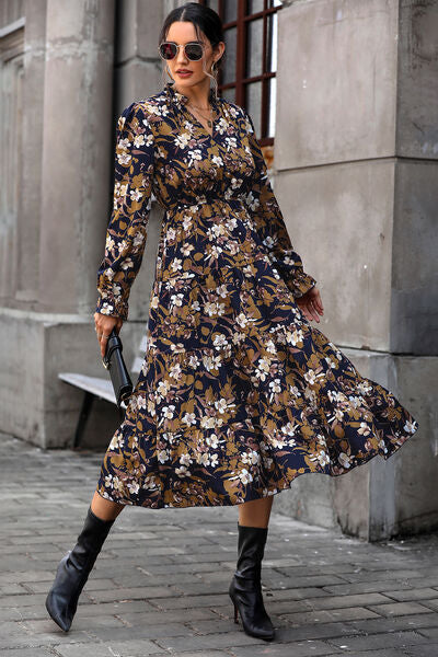 Floral Flounce Sleeve Tiered Dress | 1mrk.com