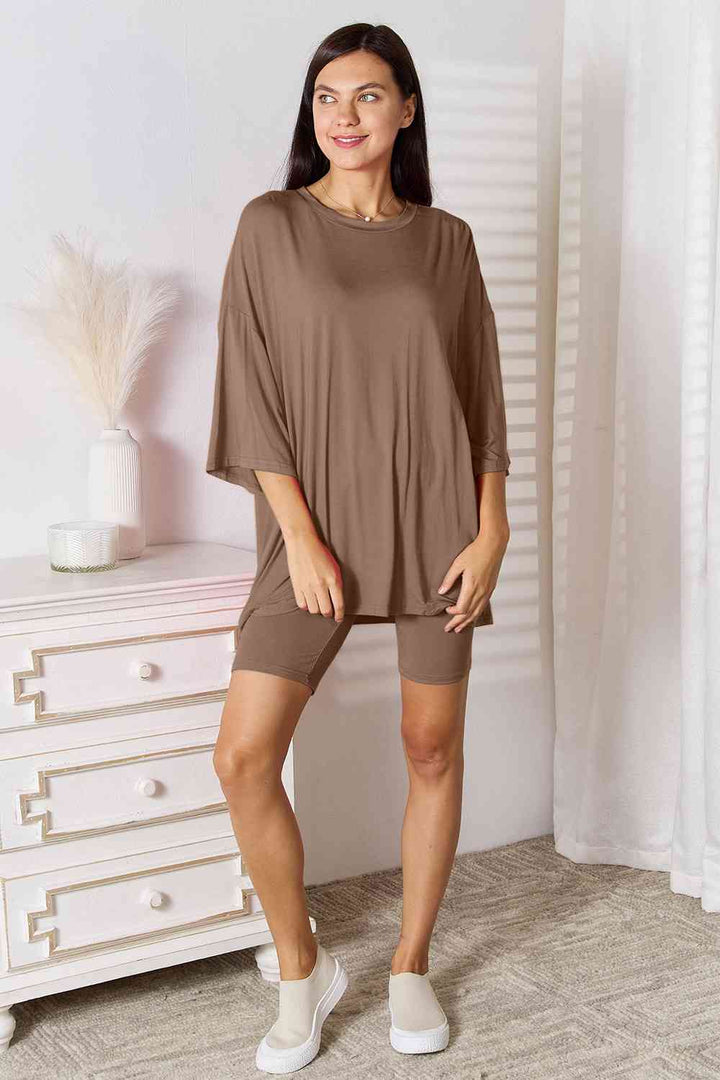 Basic Bae Full Size Soft Rayon Three-Quarter Sleeve Top and Shorts Set | 1mrk.com