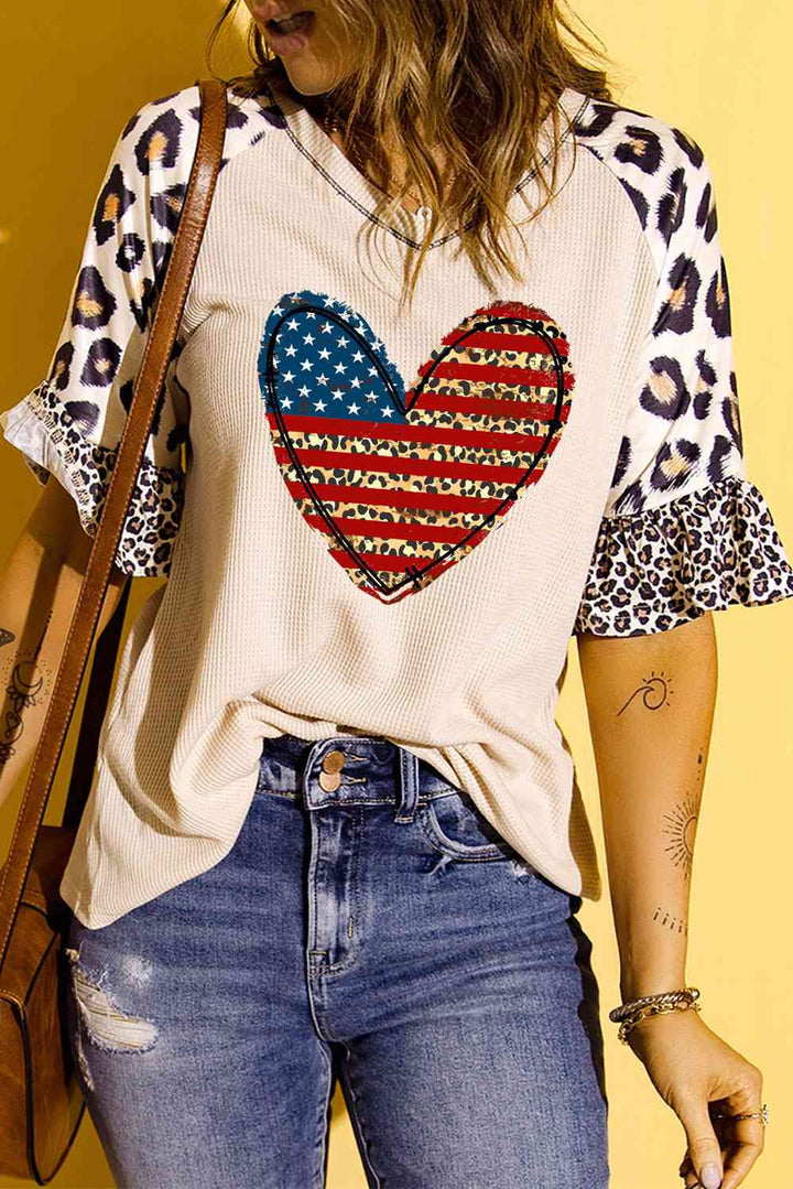 Star and Stripe Heart Graphic Leopard Top | 1mrk.com