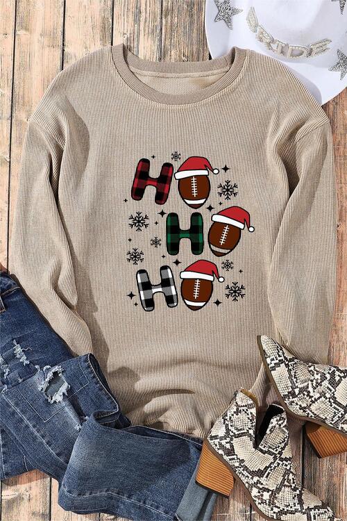 HO HO HO Graphic Ribbed Sweatshirt |1mrk.com