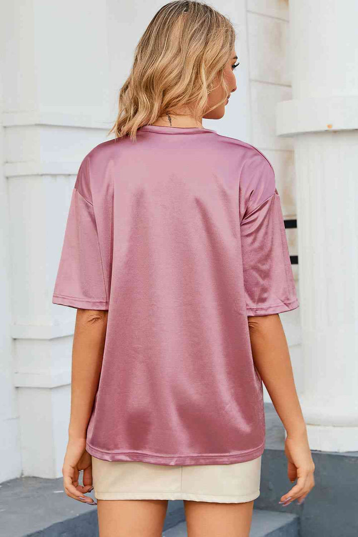 Double Take Round Neck Dropped Shoulder Top | 1mrk.com