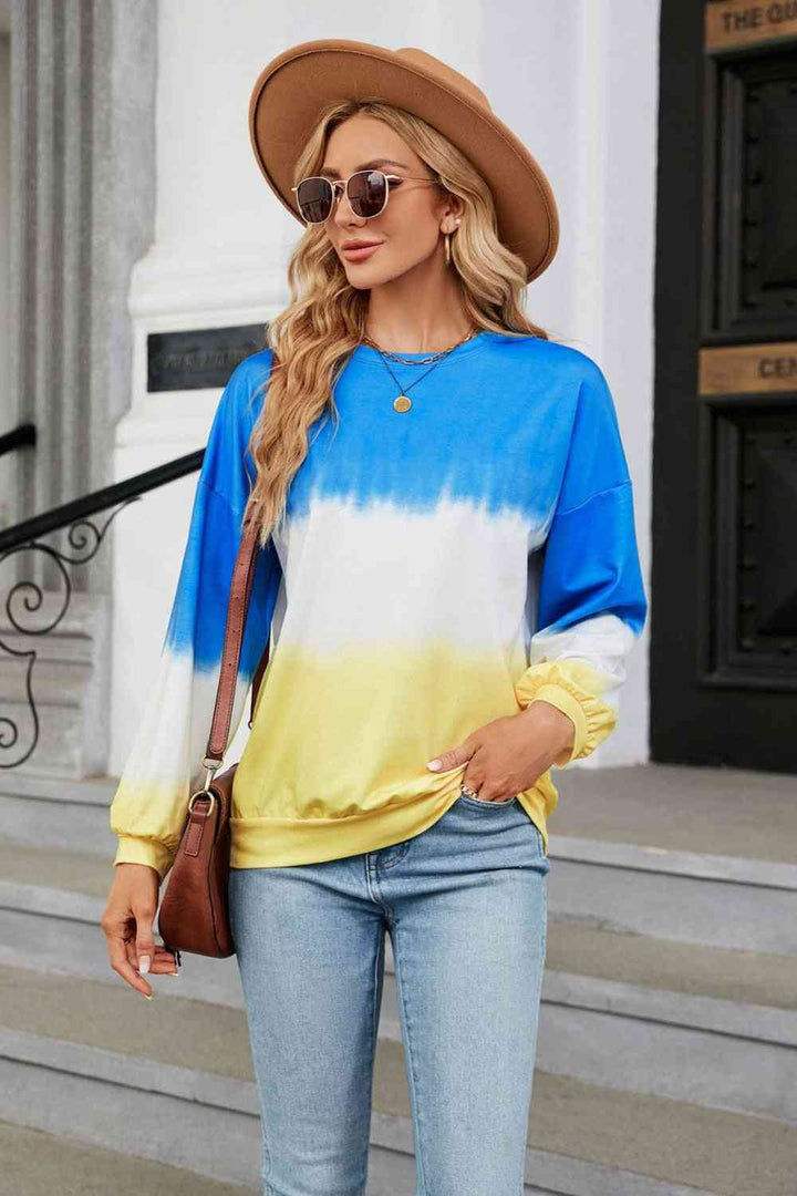 Gradient Round Neck Long Sleeve Sweatshirt |1mrk.com