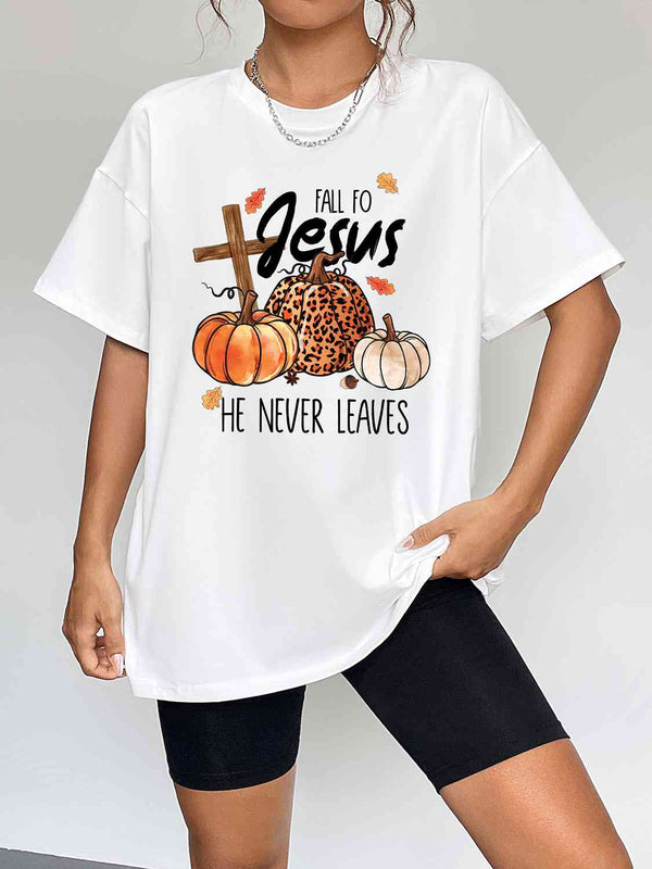 Round Neck Short Sleeve Fall Season Graphic T-Shirt | 1mrk.com