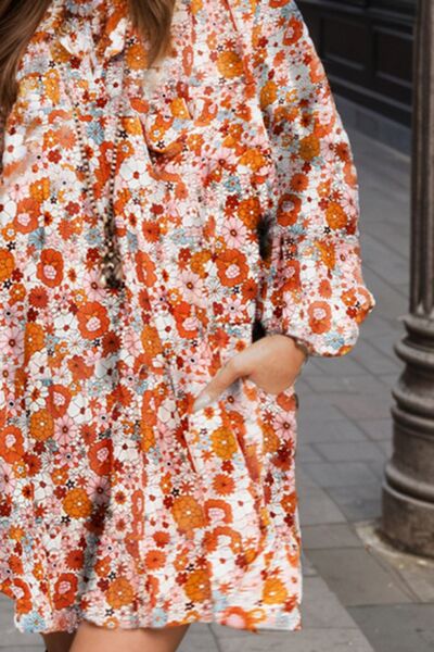 Floral Balloon Sleeve Mini Dress |1mrk.com