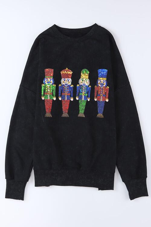 Sequin Nutcracker Long Sleeve Slit Sweatshirt |1mrk.com