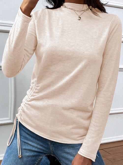 Drawstring Mock Neck Long Sleeve T-Shirt | 1mrk.com