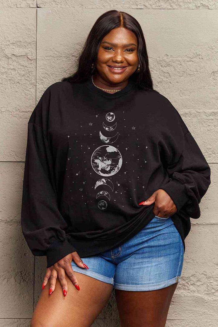 Simply Love Full Size Earth & Moon Graphic Sweatshirt |1mrk.com