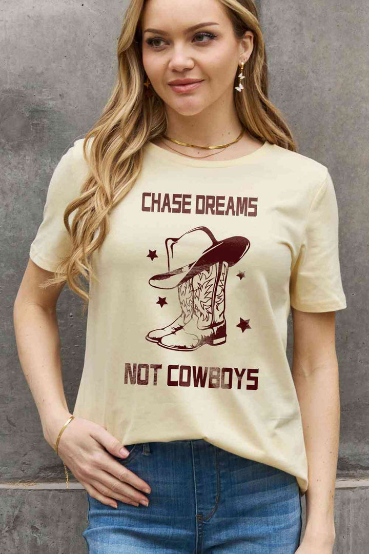 Simply Love Simply Love Full Size CHASE DREAMS NOT COWBOYS Graphic Cotton Tee | 1mrk.com