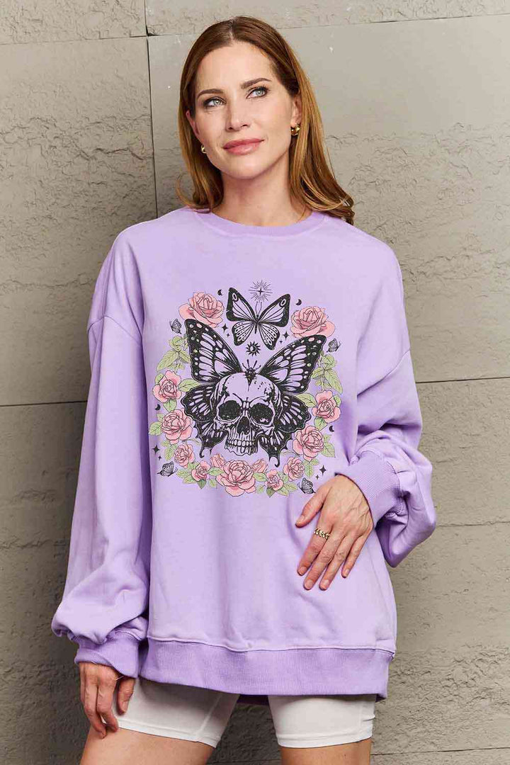 Simply Love Simply Love Full Size Skull Butterfly Graphic Sweatshirt |1mrk.com