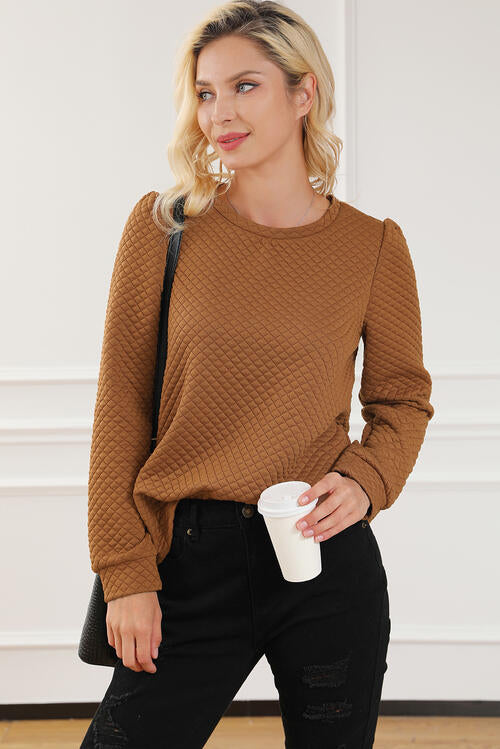 Texture Round Neck Long Sleeve Sweatshirt |1mrk.com