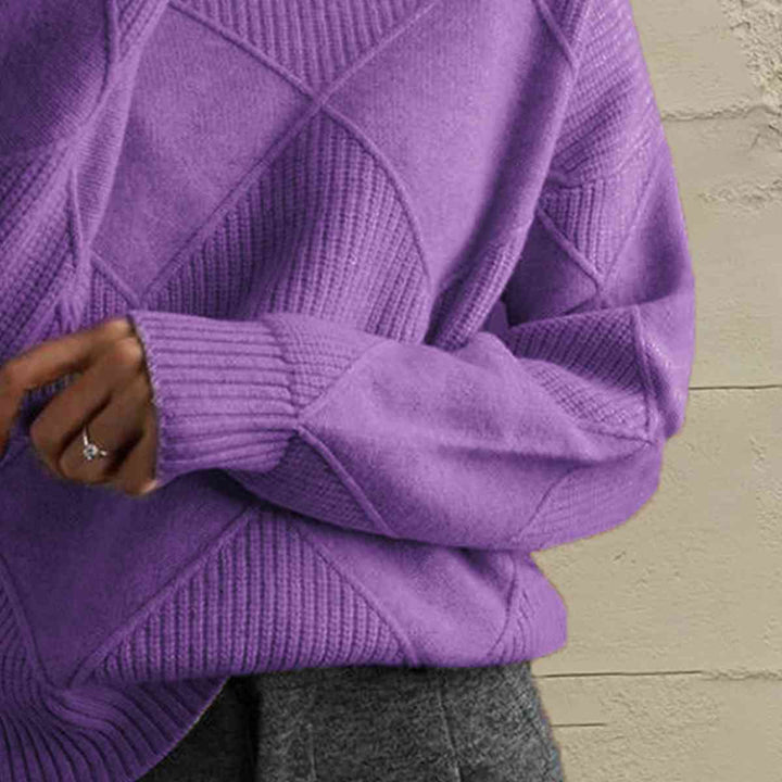 Geometric Turtleneck Long Sleeve Sweater |1mrk.com