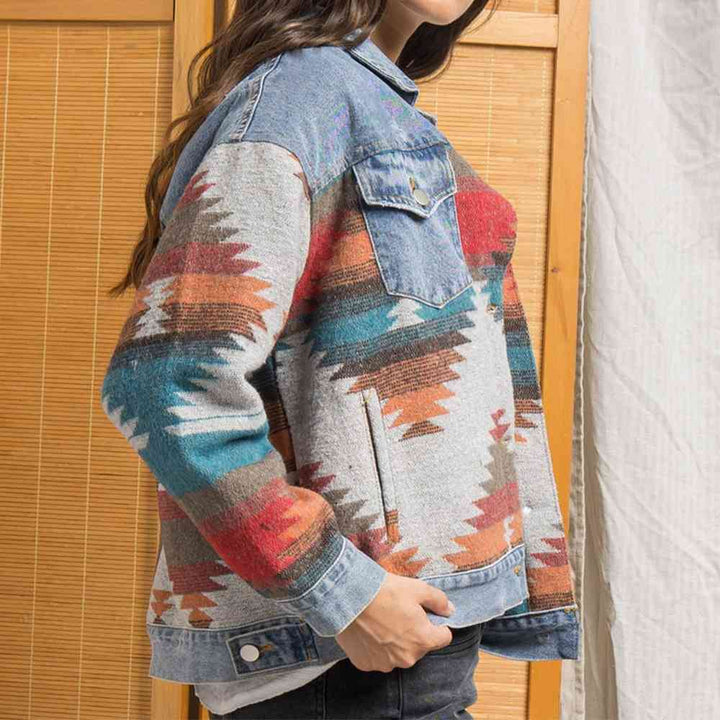 Printed Button Down Denim Shacket | 1mrk.com