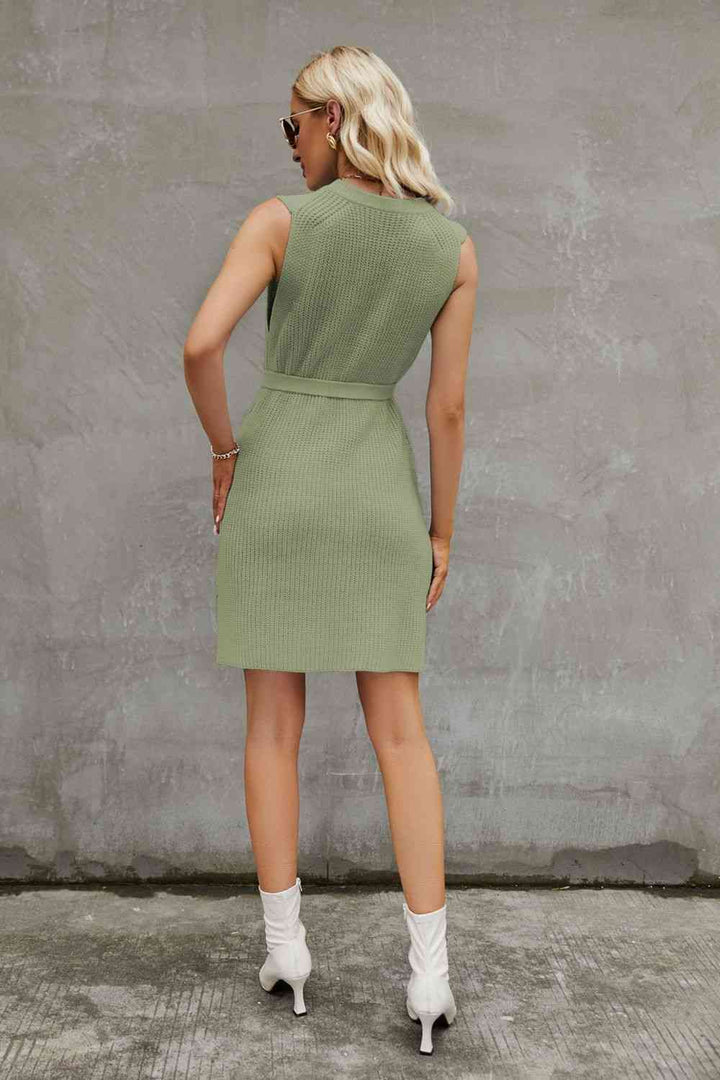 Round Neck Slit Sleeveless Sweater Dress | 1mrk.com