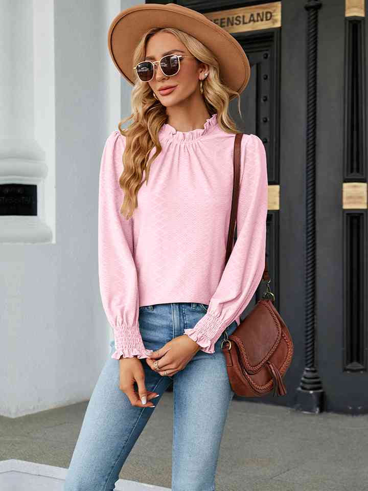 Round Neck Flounce Sleeve Blouse | 1mrk.com