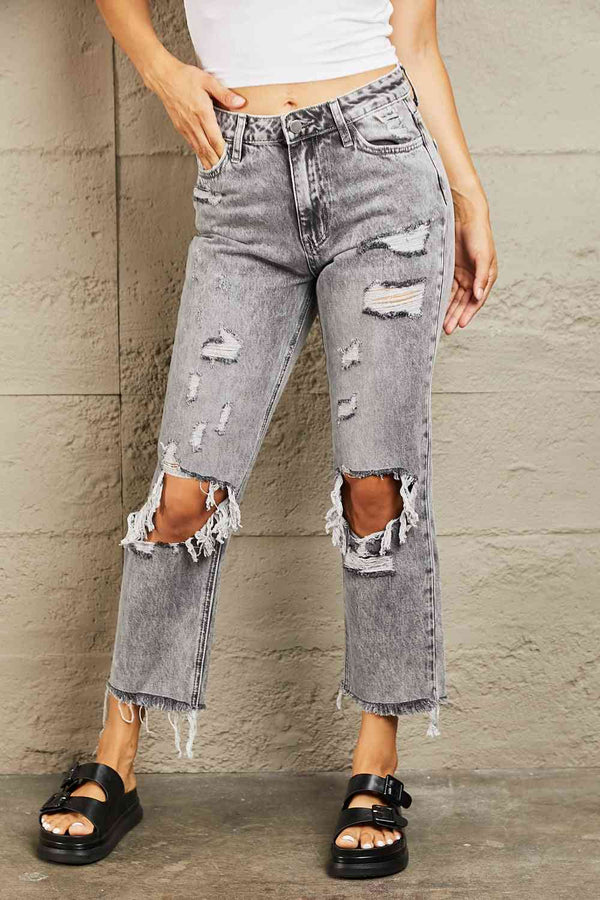 BAYEAS Acid Wash Distressed Straight Jeans | 1mrk.com