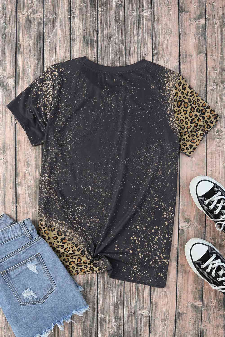 Slogan Graphic Leopard Tee Shirt | 1mrk.com