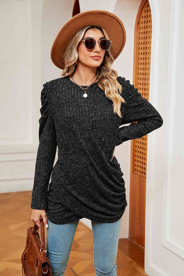 Long Sleeve Ribbed Twisted Top | 1mrk.com