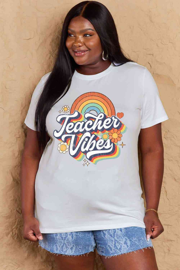 Simply Love Full Size TEACHER VIBES Graphic Cotton T-Shirt | 1mrk.com