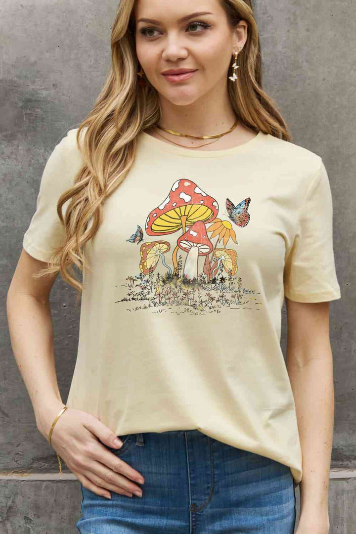 Simply Love Full Size Mushroom & Butterfly Graphic Cotton T-Shirt | 1mrk.com