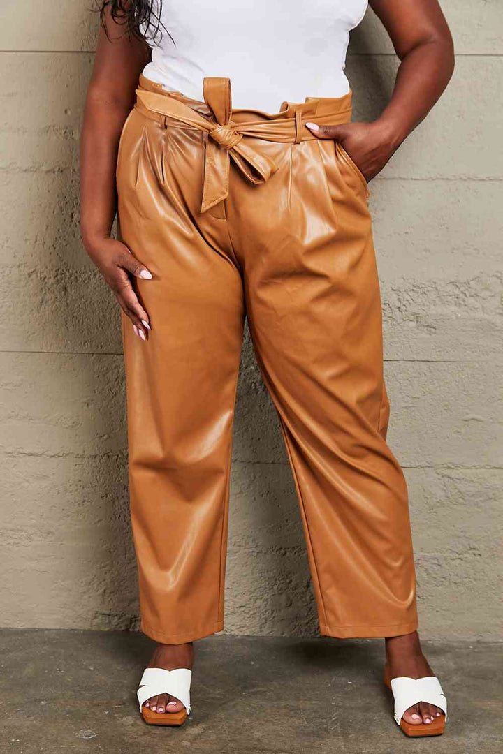 HEYSON Powerful You Full Size Faux Leather Paperbag Waist Pants | 1mrk.com
