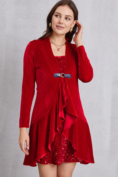 Sequin Ruffle Hem Long Sleeve Mini Dress |1mrk.com