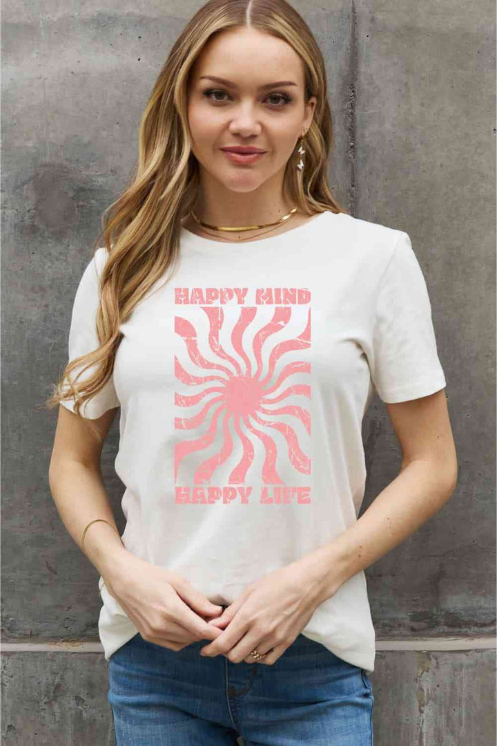 Simply Love Full Size HAPPY MIND HAPPY LIFE Graphic Cotton Tee | 1mrk.com