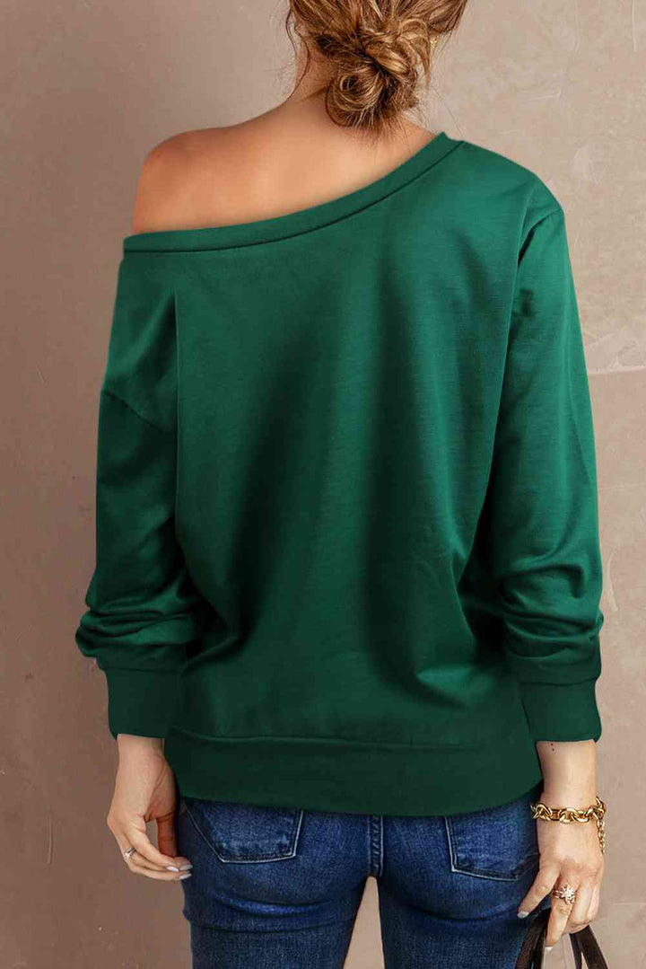 Boat Neck Long Sleeve Sweatshirt |1mrk.com