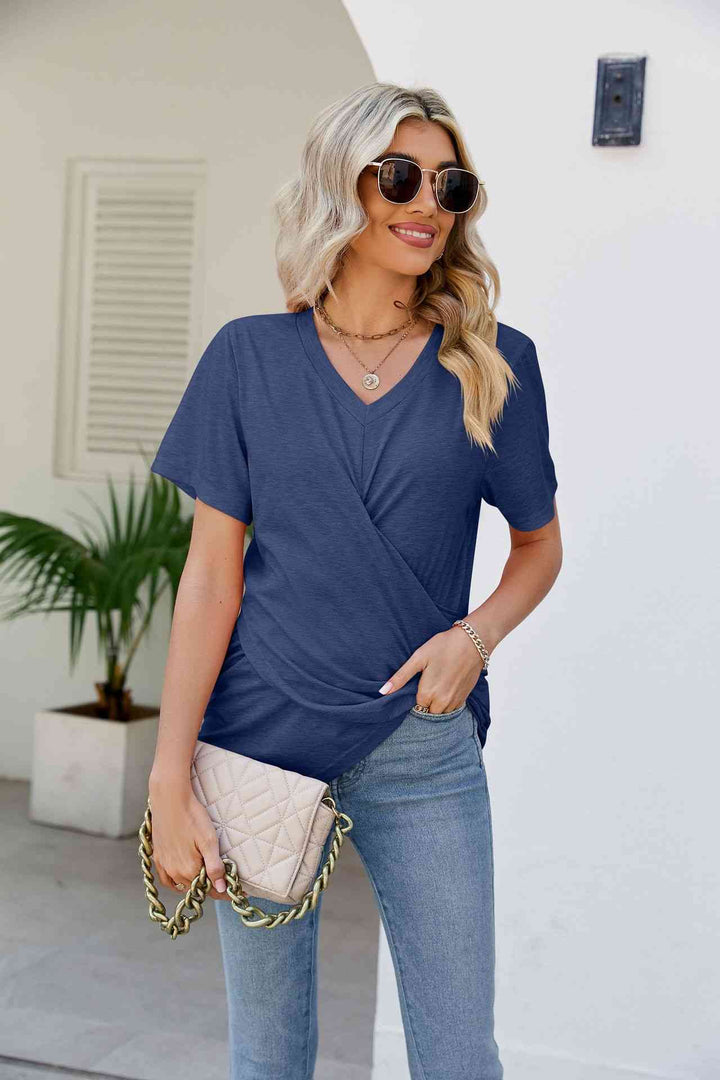 V-Neck Crisscross Short Sleeve Tee | 1mrk.com