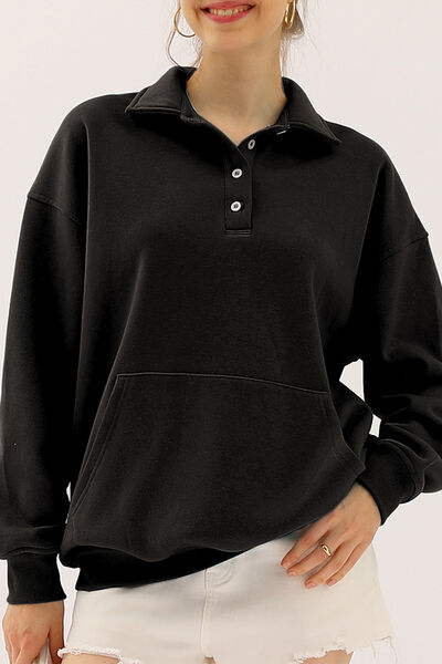 Ninexis Full Size Quarter-Button Collared Sweatshirt |1mrk.com