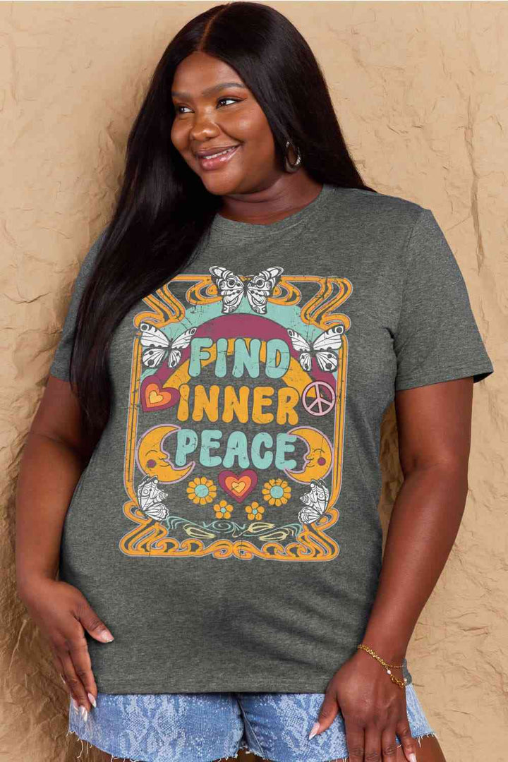 Simply Love Full Size FIND INNER PEACE Graphic Cotton T-Shirt | 1mrk.com