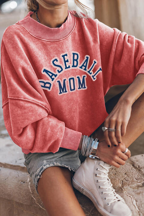 BASEBALL MOM Graphic Drop Shoulder Sweatshirt |1mrk.com