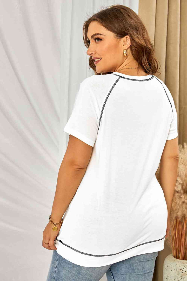 Plus Size Contrast Stitching Crewneck Tee | 1mrk.com