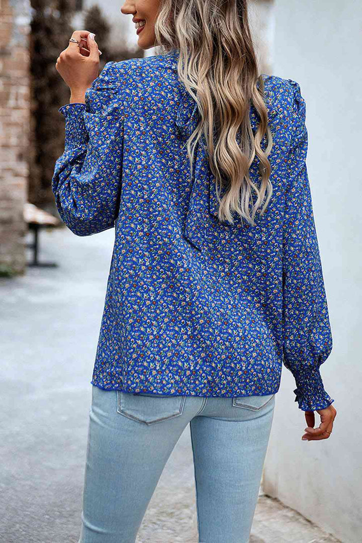 Printed Smocked Puff Sleeve Blouse | 1mrk.com