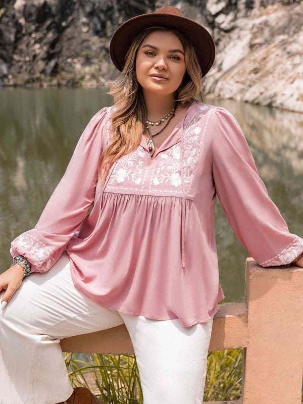 Plus Size Tie Neck Puff Sleeve Blouse | 1mrk.com