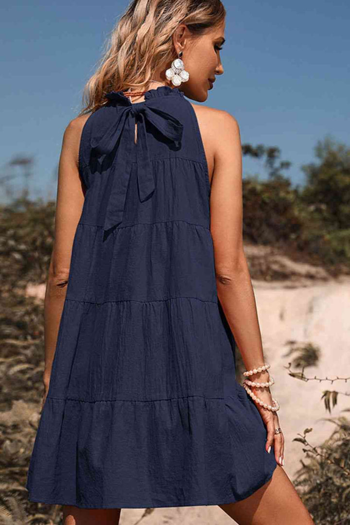 Tie Back Sleeveless Tiered Dress |1mrk.com