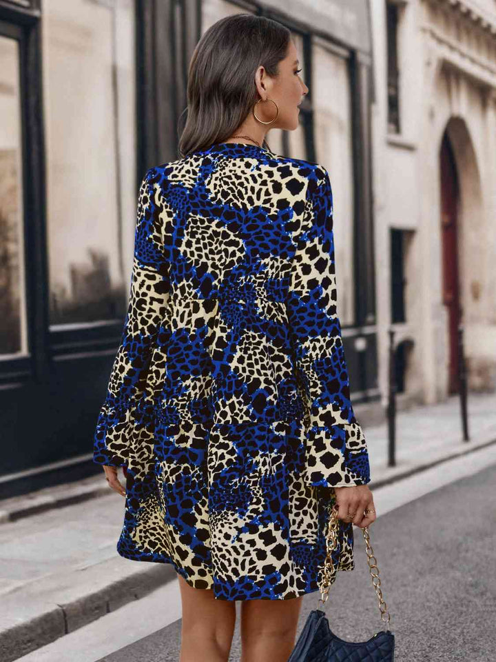 Leopard Notched Long Sleeve Dress | 1mrk.com