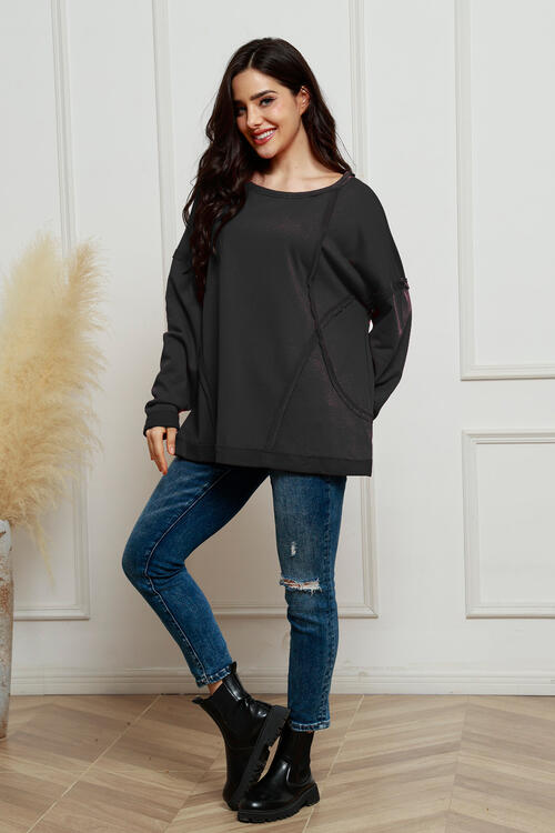 Round Neck Exposed Seam Sweatshirt |1mrk.com