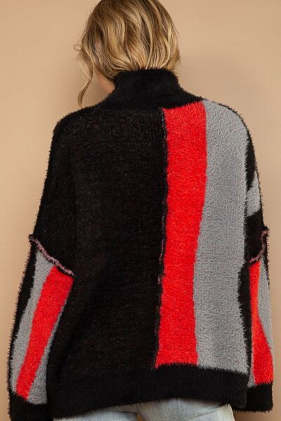 POL Turtleneck Color Block Fringe Detail Sweater |1mrk.com