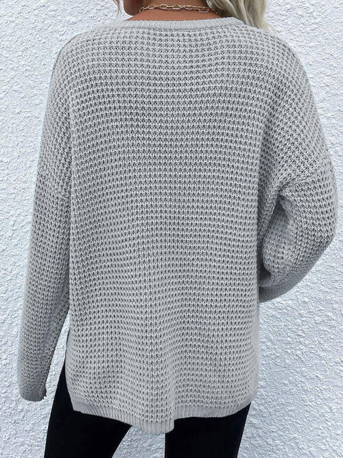 Notched Long Sleeve Sweater |1mrk.com