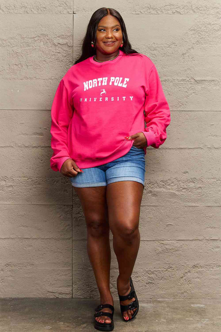 Simply Love Full Size NORTH POLE UNIVERSITY Graphic Sweatshirt |1mrk.com