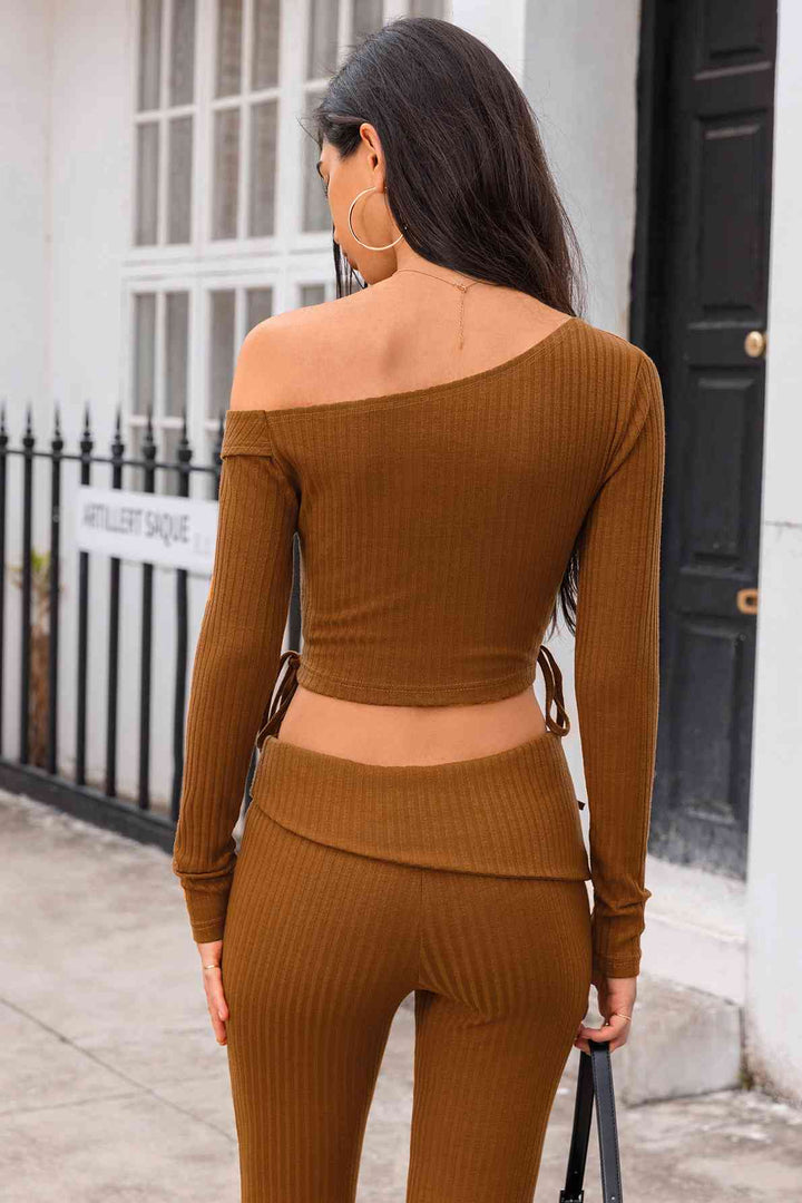 Asymmetrical Neck Ribbed Crop Top | 1mrk.com