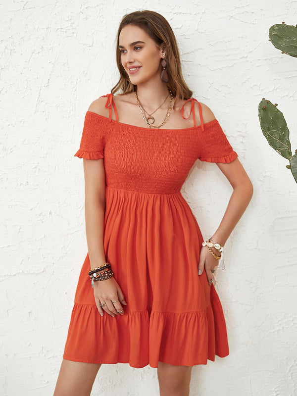 Smocked Spaghetti Strap Short Sleeve Dress | Trendsi