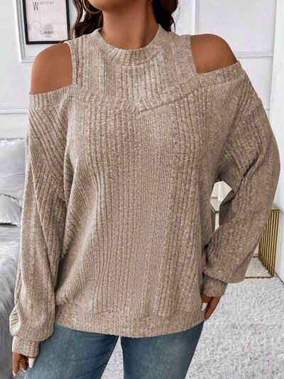 Round Neck Cold Shoulder Sweater | Trendsi