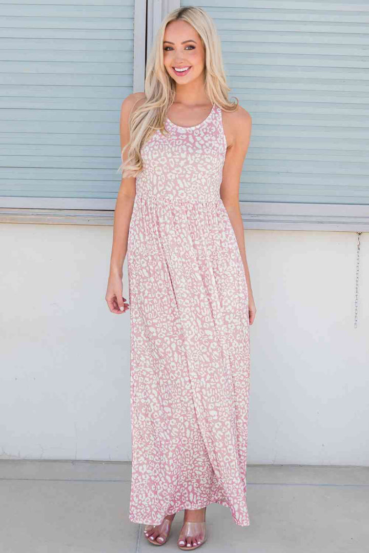 Leopard Round Neck Sleeveless Maxi Dress |1mrk.com