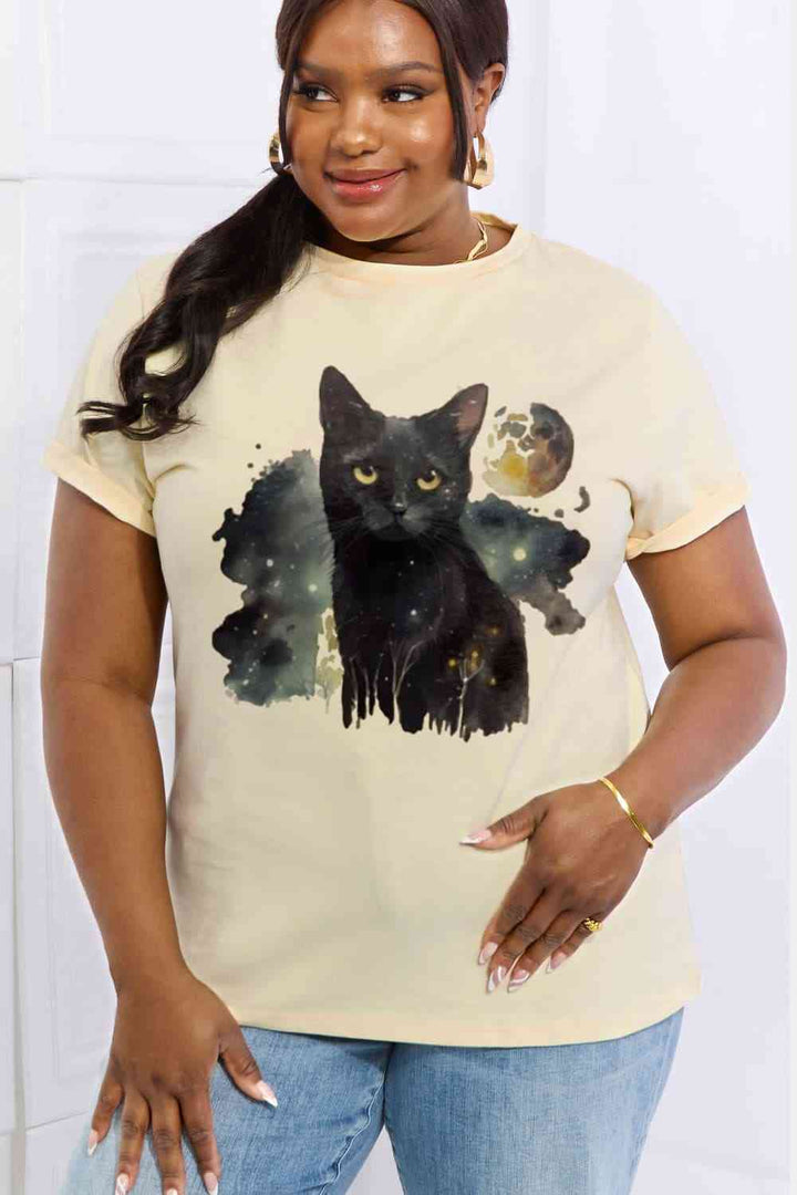 Simply Love Full Size Black Cat Graphic Cotton Tee | 1mrk.com