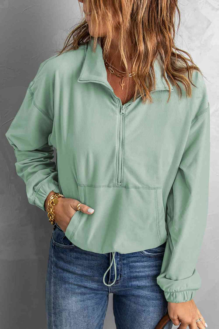 Half-Zip Exposed Seam Drawstring Hem Sweatshirt |1mrk.com