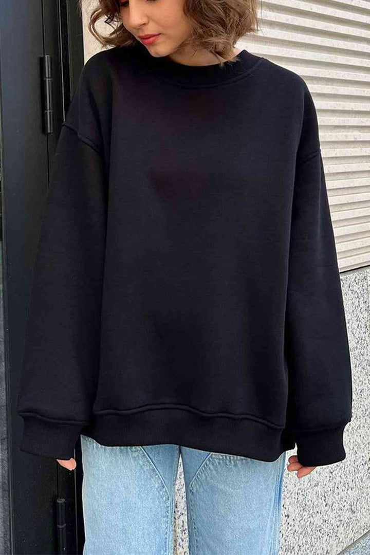 Oversize Round Neck Dropped Shoulder Sweatshirt |1mrk.com